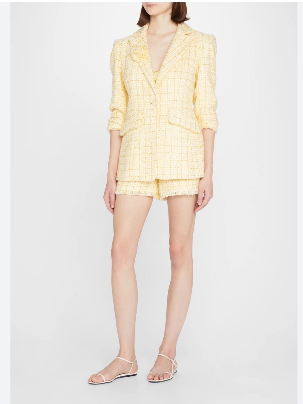 Cinq a Sept Yellow Tweed Bouclé Blazer with Floral Detail - Picture 4 of 5